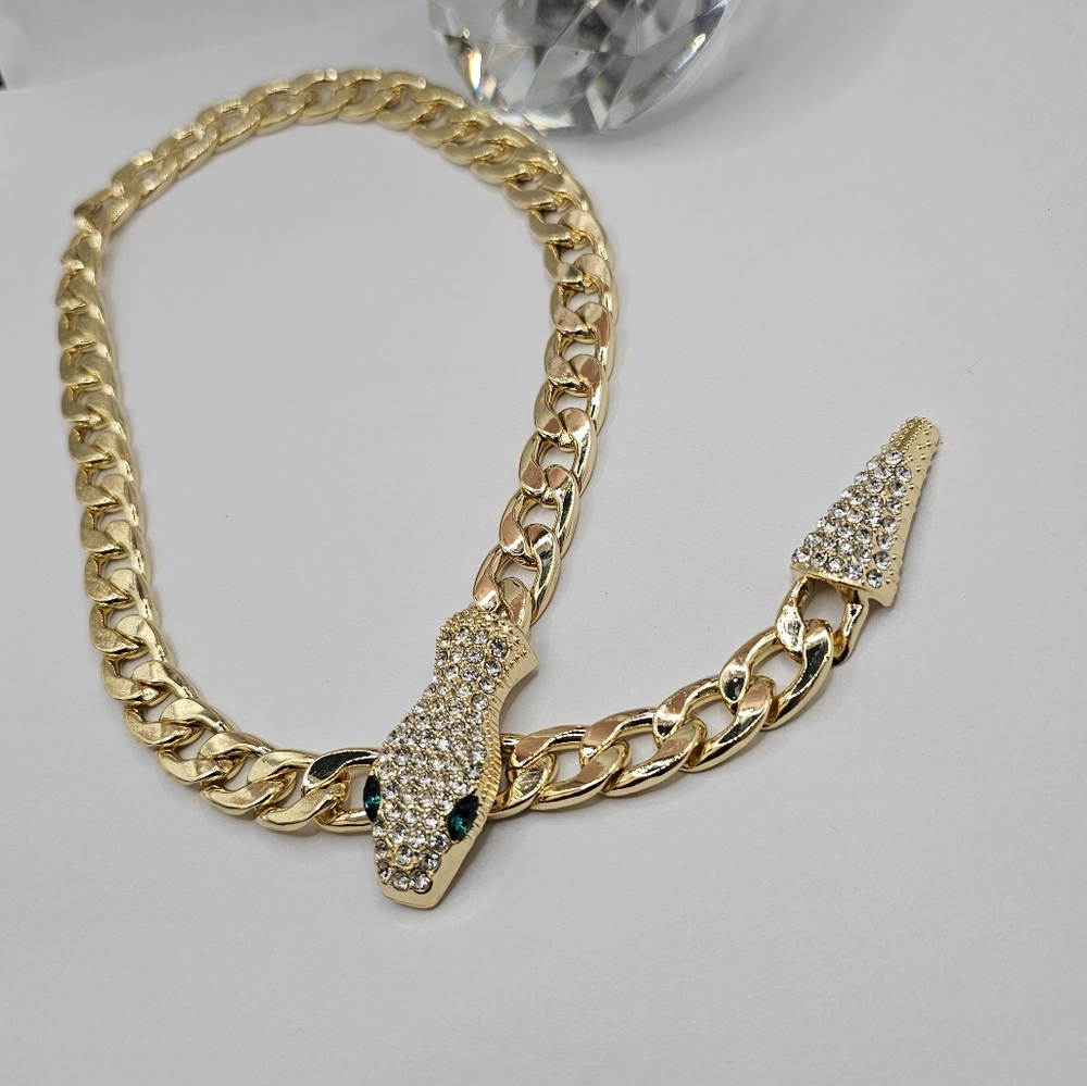 Stainless steel Cuban link snake style with stones